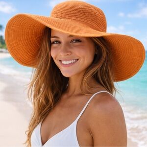 Nollia Big Brimmed Orange Sun Hat